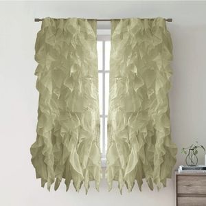 2-Pack  Sheer Voile Verticle Ruffled Waterfall Window Curtain Panels - Sage